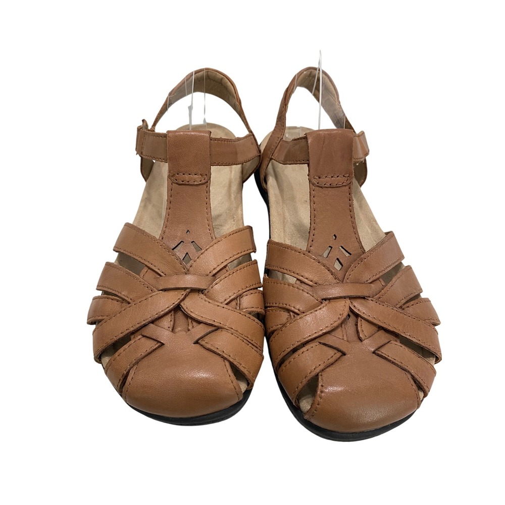 Earth Origins Savoy Sheva Sandals Women 10W Brown Leather Fisherman Cutout Flat